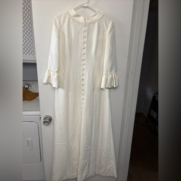 Vintage Lorrie Deb of San Francisco 1950s Ivory Wedding Dress Cape Train SZ 9 10 - Picture 2 of 15
